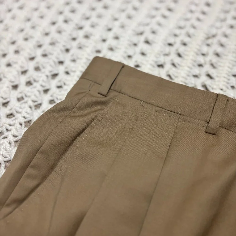Ermenegildo Zegna Men's Wool Tan Brown Dress Pants Pleated Front Sz 36R‎ 36x32
